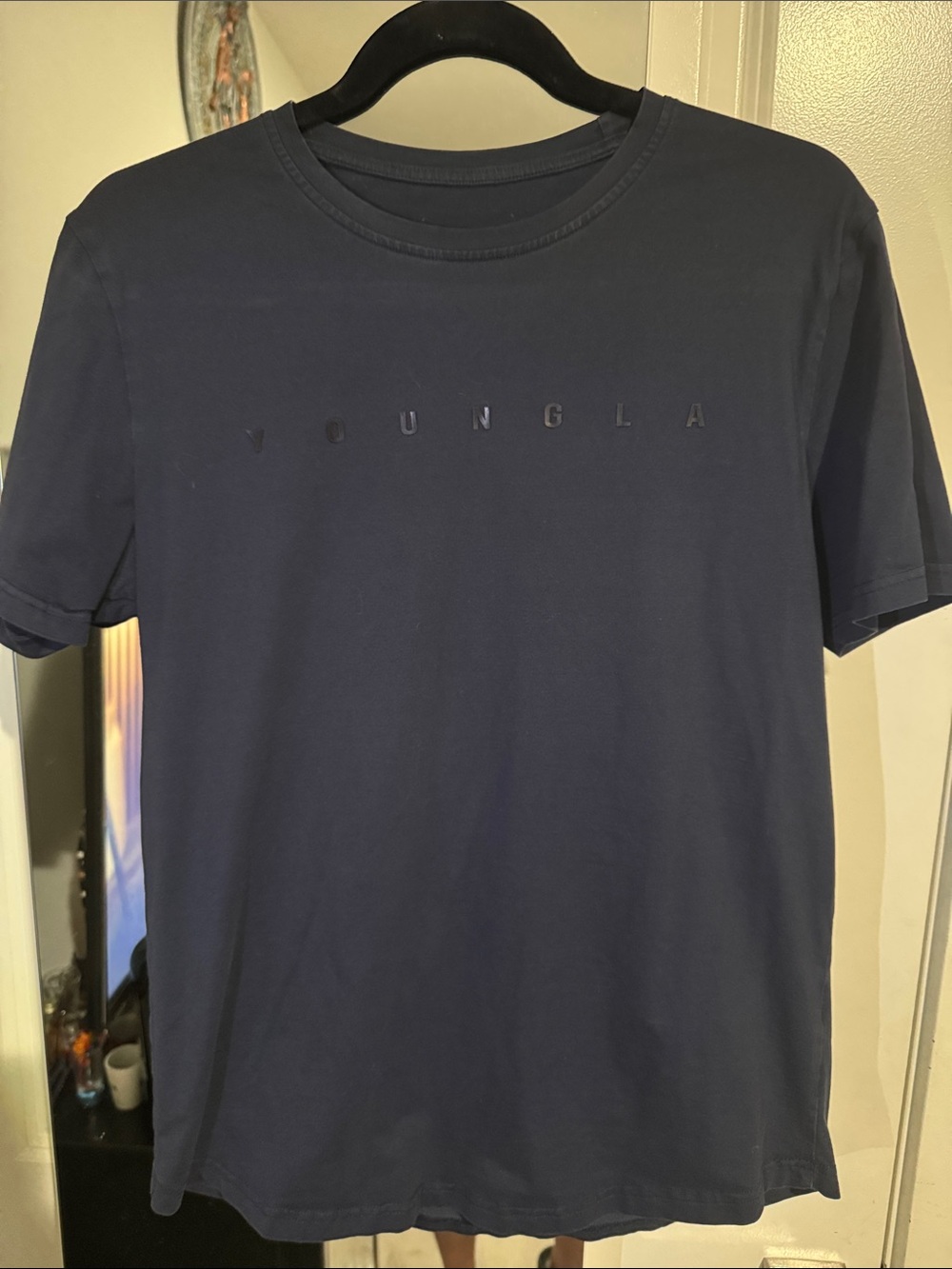 YoungLA Navy Short Sleeve Crewneck Tee with Subtle Logo